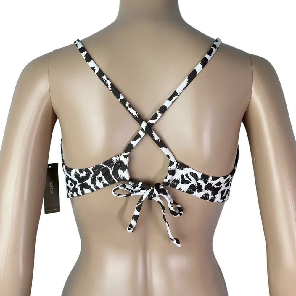 New J. Crew Leopard Print Padded Cross Over Bikini Top - Picture 4 of 6